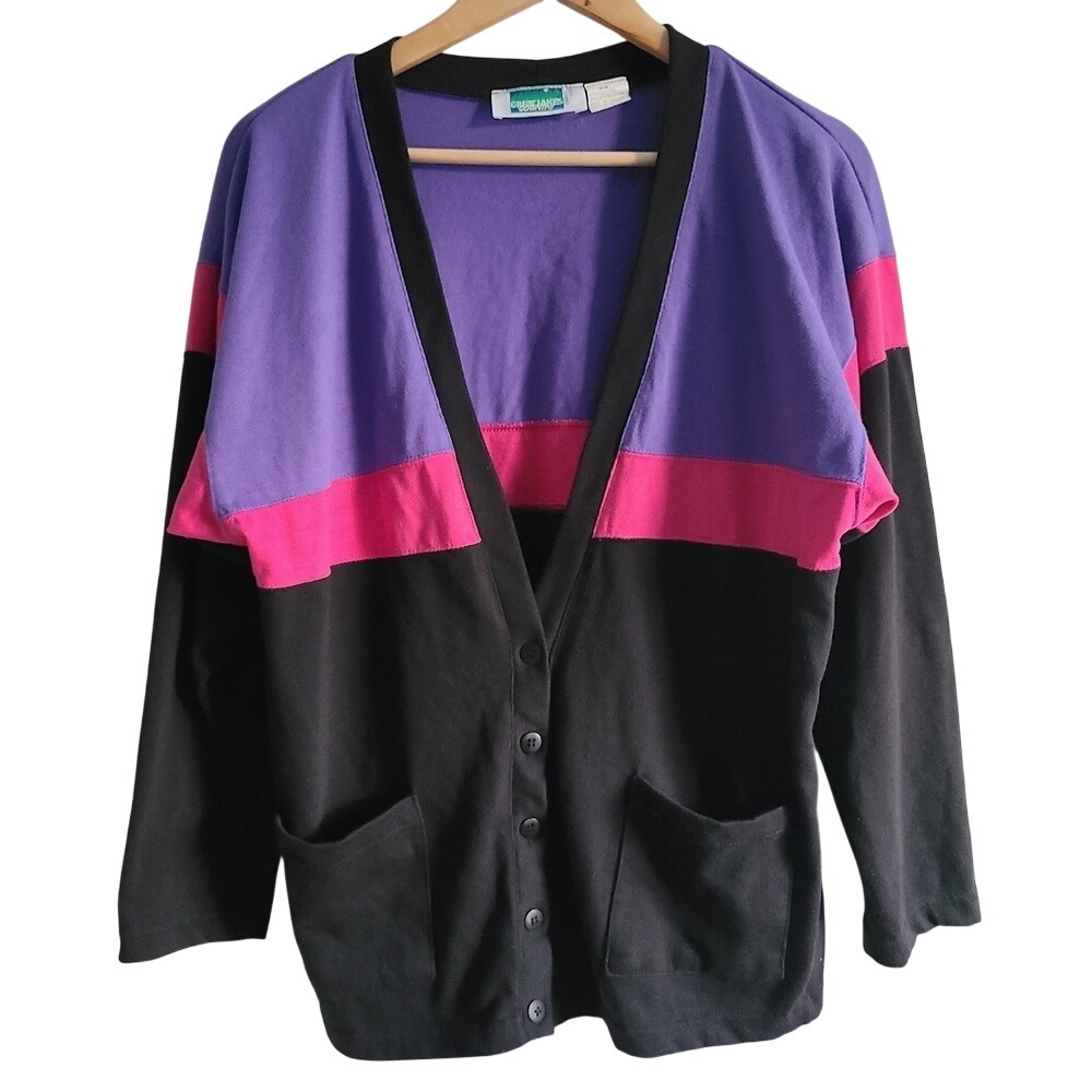 90s Great‎ Lakes Country Oversized Colourblock Cardigan Sweatshirt Medium
